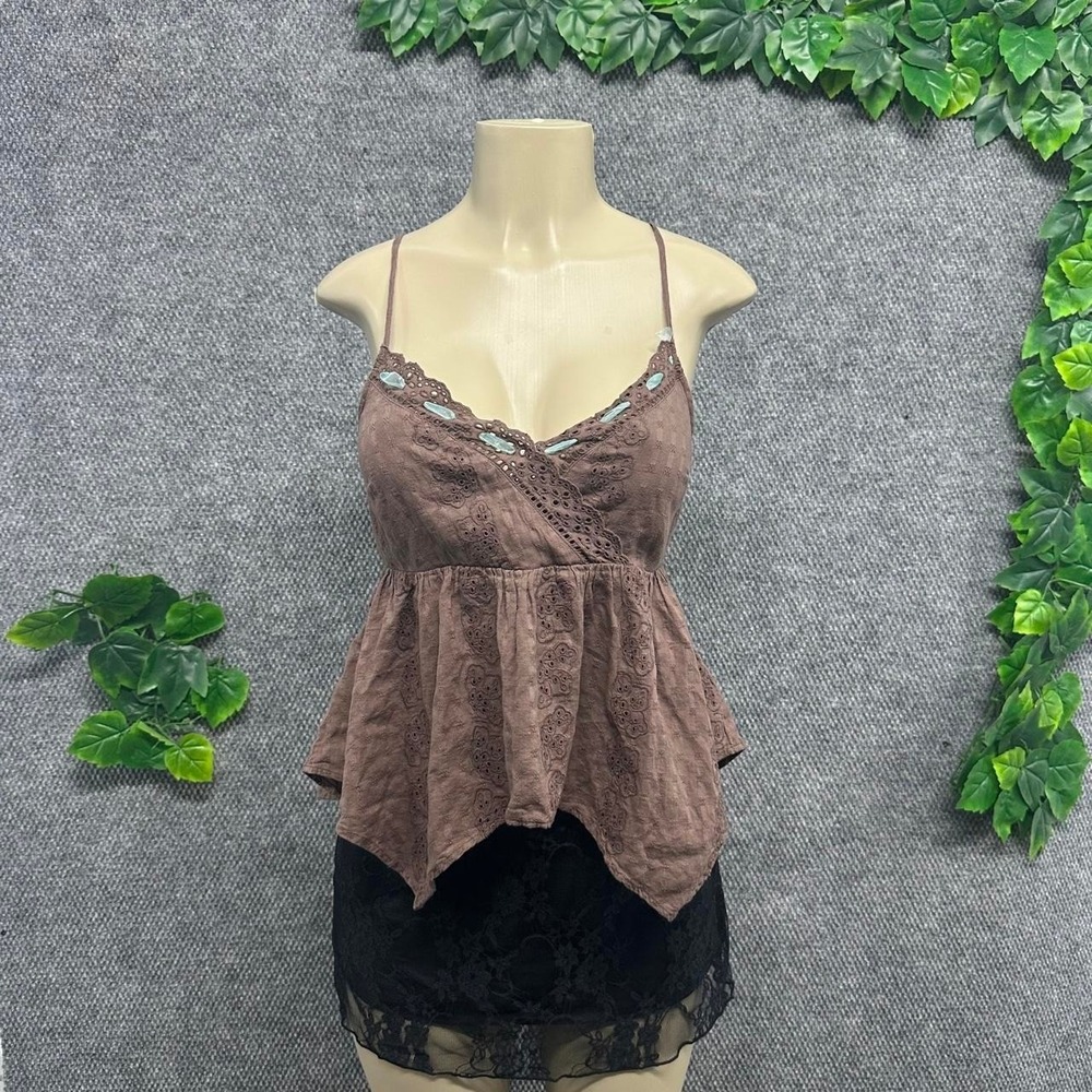 American Eagle Brown Eyelet Babydoll Cami Top